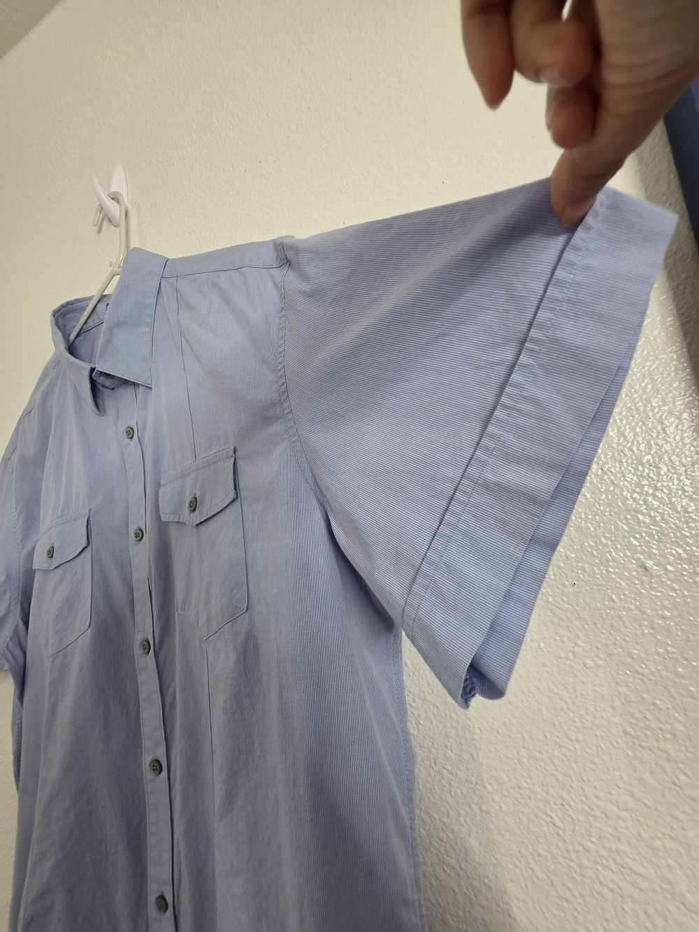 Banana Republic Mens XL Blue Striped Short Sleeve Button Down Shirt Pocket - Picture 7 of 11